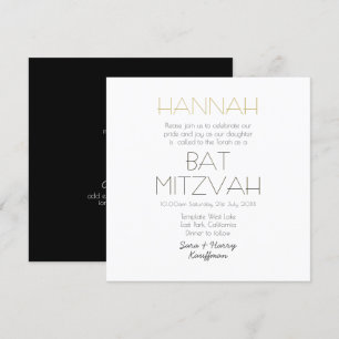 Contemporary Black White Gold BAT MITZVAH Classic  Invitation