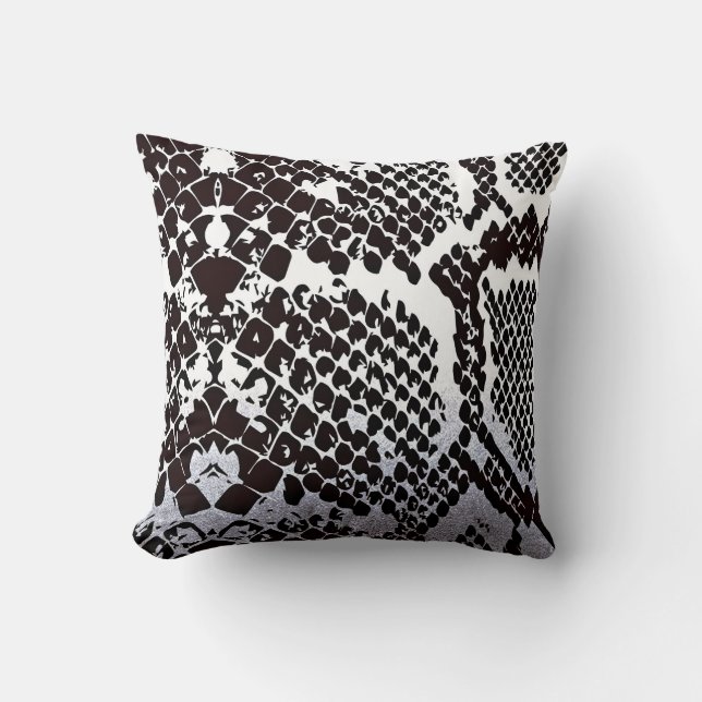 Contemporary Black White Snake Python Skin Throw Pillow (Front)