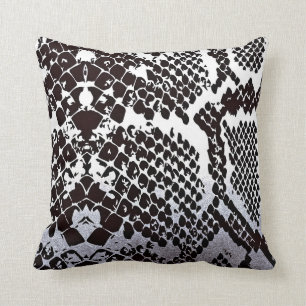 Contemporary Black White Snake Python Skin Throw Pillow