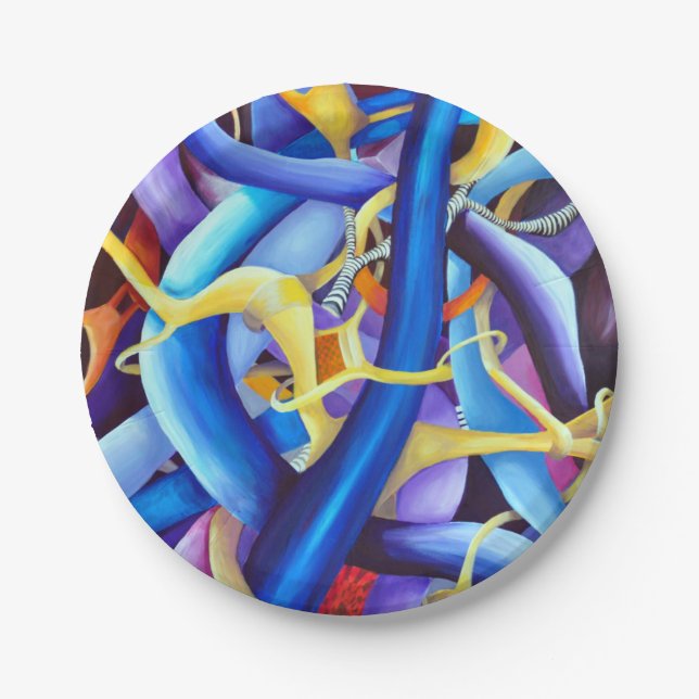 Contemporary Blue Abstract - Depth Illusion Paper Plate (Front)