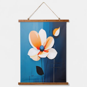 Contemporary Blue and Orange Floral Art Hanging Tapestry