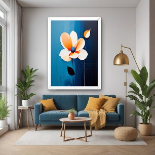 Contemporary Blue and Orange Floral Art Poster
