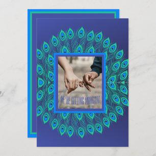 CONTEMPORARY BLUE & AQUA GREEN PEACOCK FEATHER INVITATION