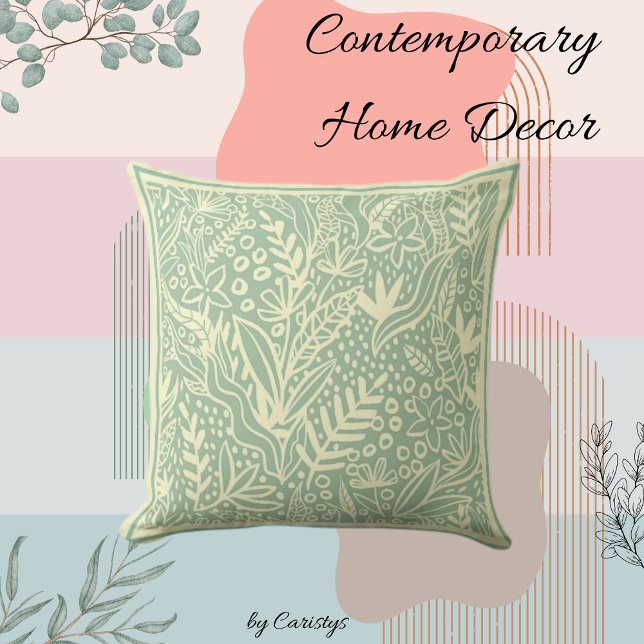 Contemporary Blue/Green with Ivory Shapes  Throw Pillow (Creator Uploaded)