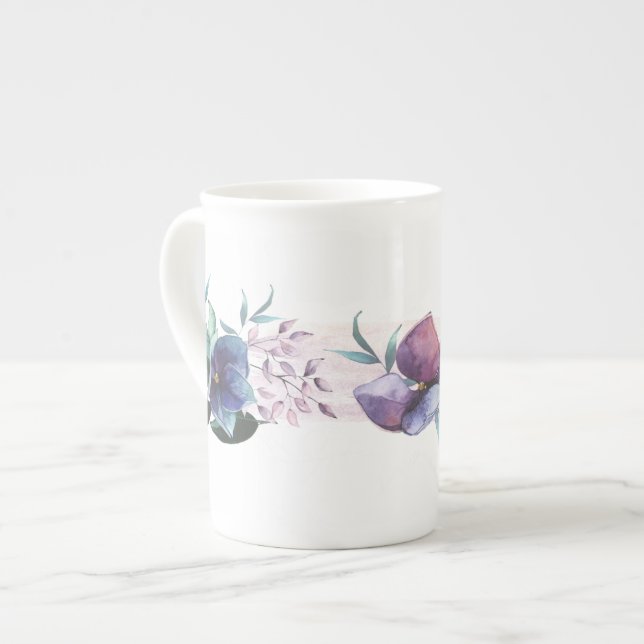 Contemporary Blue Hydrangea Floral Bone China Mug (Front Left)