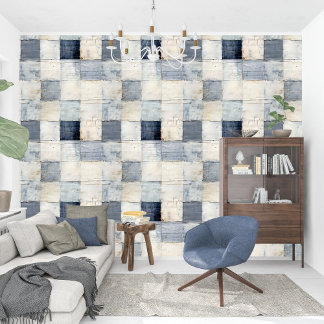 Contemporary blue indigo collage paper texture wallpaper