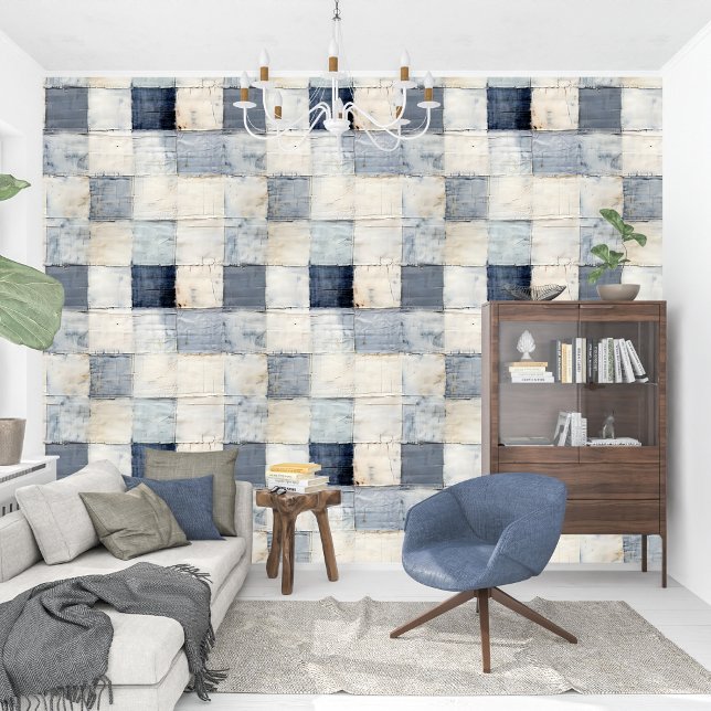 Contemporary blue indigo collage paper texture wallpaper (Contemporary blue indigo collage paper texture wallpaper)