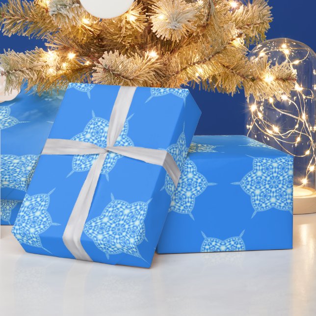 Contemporary Blue Snowflake Pattern Wrapping Paper (Holidays)