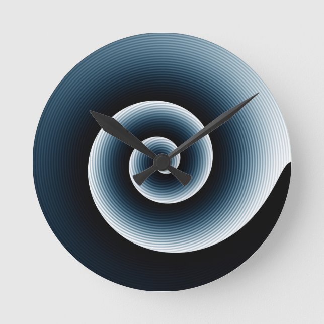 Contemporary Blue Stylish Twirl Pattern Round Clock (Front)