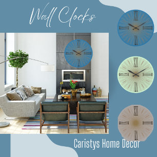 Contemporary Blue Teal Roman Numerals Large Clock