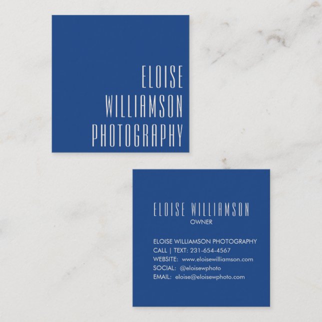 Contemporary Bold Vibrant Cobalt Typography  Square Business Card (Front/Back)