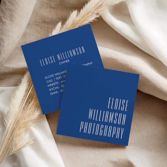 Contemporary Bold Vibrant Cobalt Typography  Square Business Card (Creator Uploaded)