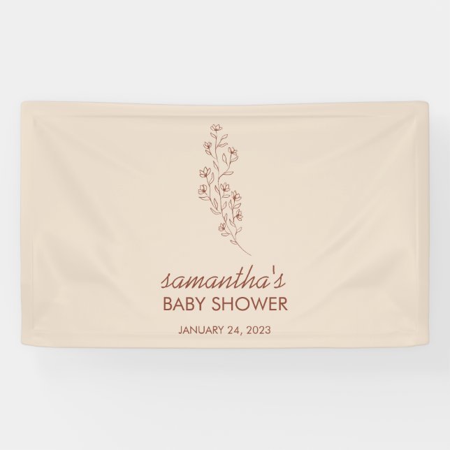 Contemporary Botanical Baby Shower Calligraphy Art Banner (Horizontal)