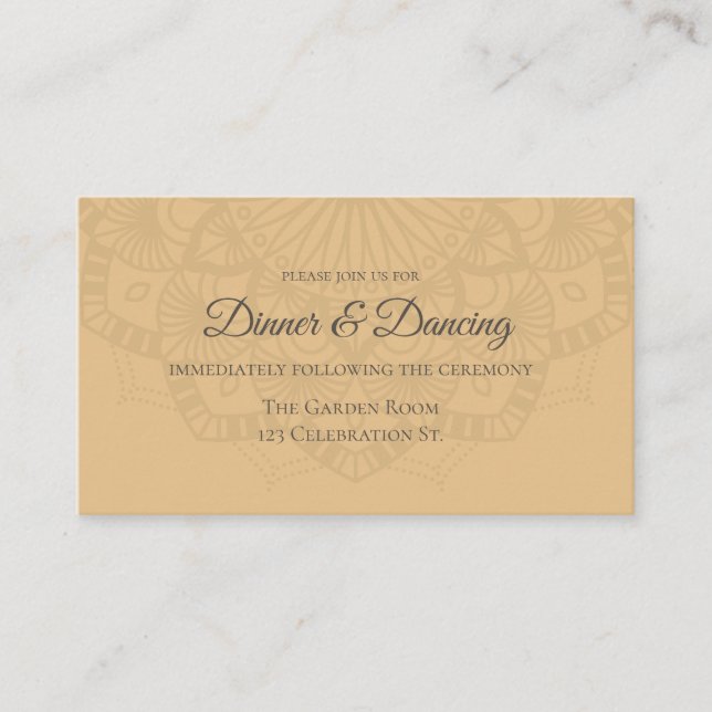 Contemporary Brown Peach Mandala Reception Enclosure Card (Front)
