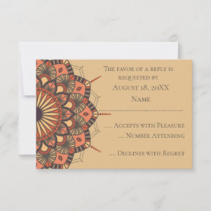 Contemporary Brown Peach Mandala RSVP Cards