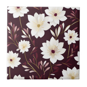 Contemporary Burgundy Floral Botanical Tile
