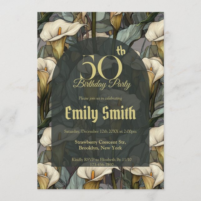 Contemporary Call Lilies Floral Girl Birthday  Invitation (Front)