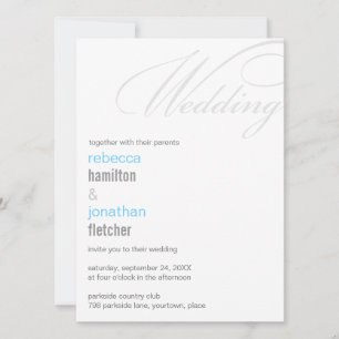 Contemporary Calligraphic Cyan Accented Wedding Invitation