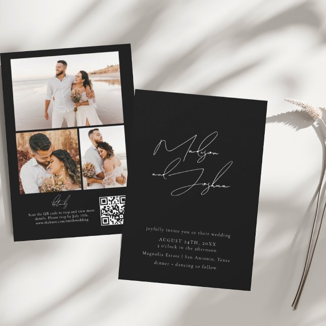 Contemporary Calligraphy Photo Collage QR Code  In Invitation (Creator Uploaded)