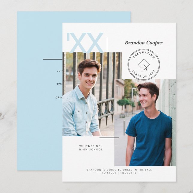 Contemporary Cap Graduation Invitation (Front/Back)