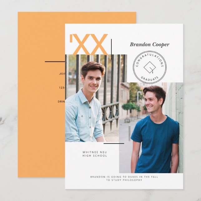 Contemporary Cap Graduation Invitation (Front/Back)