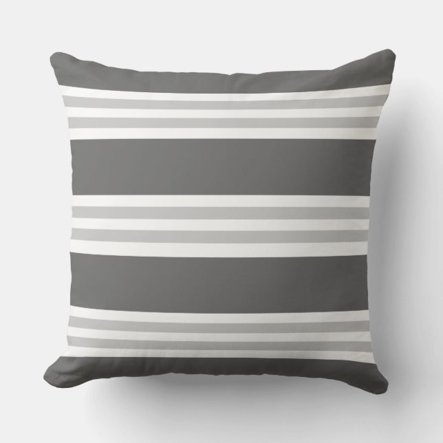 Contemporary Charcoal Grey striped Outdoor Pillow (Front)