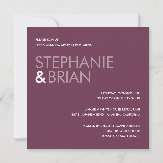 Contemporary Charm Wedding Shower Invites (Plum) (Front)