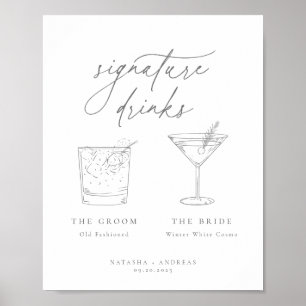 Contemporary Chic Grey Minimalist Signature Drinks Poster