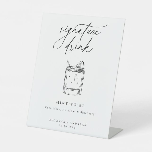 Contemporary Chic Minimalist Signature Drink Pedestal Sign (Front)