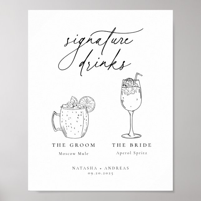 Contemporary Chic Minimalist Signature Drinks Poster (Front)