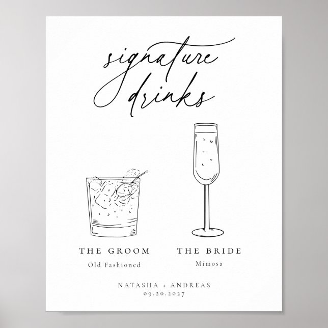 Contemporary Chic Minimalist Signature Drinks Poster (Front)