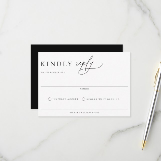 Contemporary Chic Minimalist Wedding RSVP Card (Front/Back In Situ)