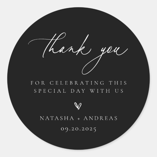 Contemporary Chic Minimalist Wedding Thank You Classic Round Sticker (Front)