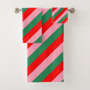 Contemporary Christmas Candy Stripes Bath Towel Set