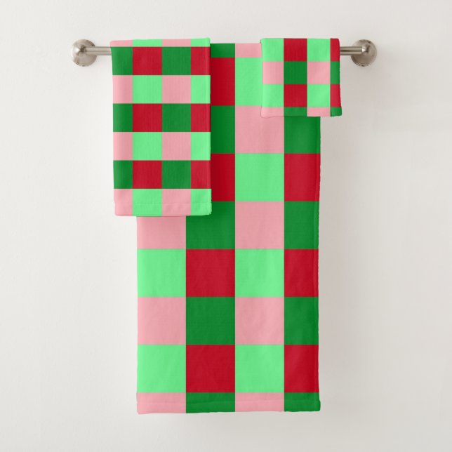 Contemporary Christmas Chequerboard Pattern  Bath Towel Set (Insitu)