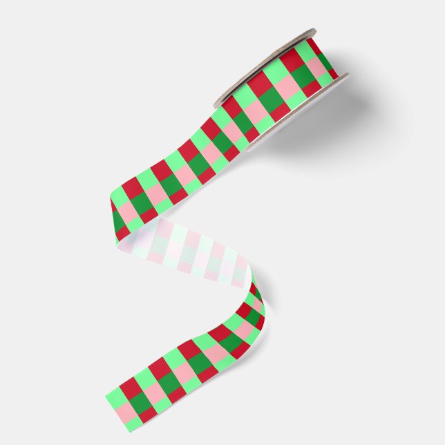 Contemporary Christmas Chequerboard Pattern  Grosgrain Ribbon (Front+Back)