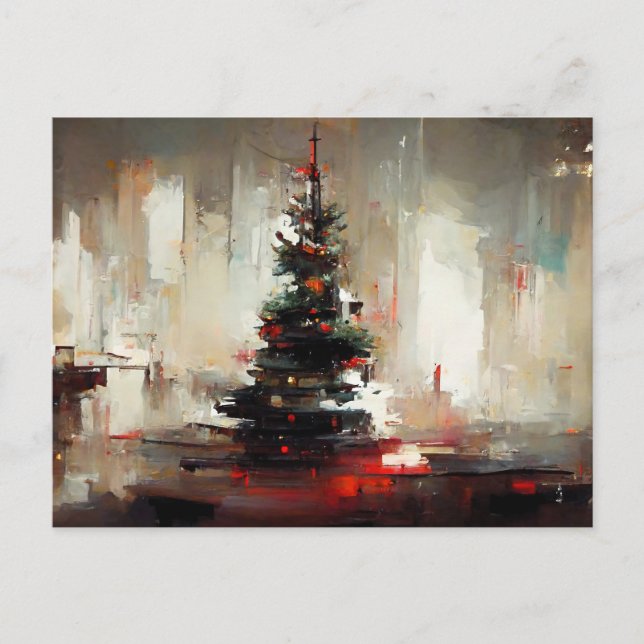 Contemporary Christmas Tree Holiday Postcard (Front)