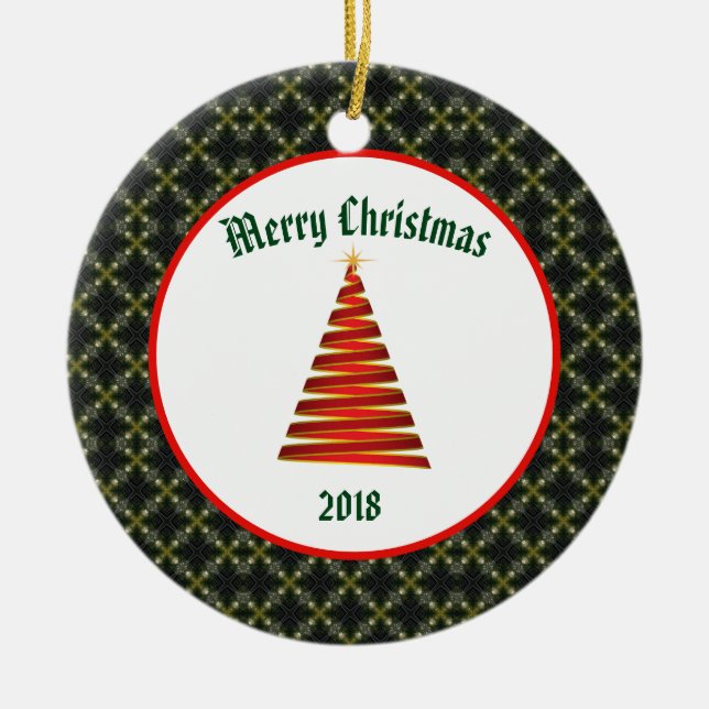 Contemporary Christmas Tree With Diamond Pattern Ceramic Ornament (Front)