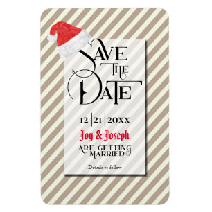 Contemporary  Christmas Wedding with Red Santa Hat Magnet