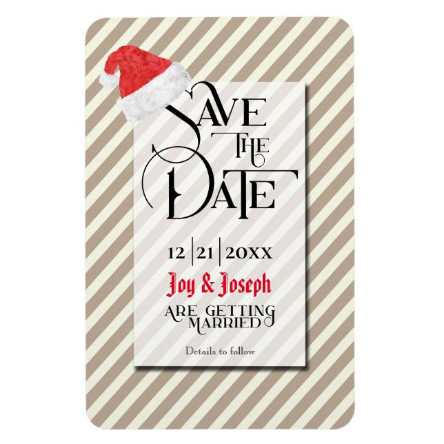 Contemporary  Christmas Wedding with Red Santa Hat Magnet (Vertical)