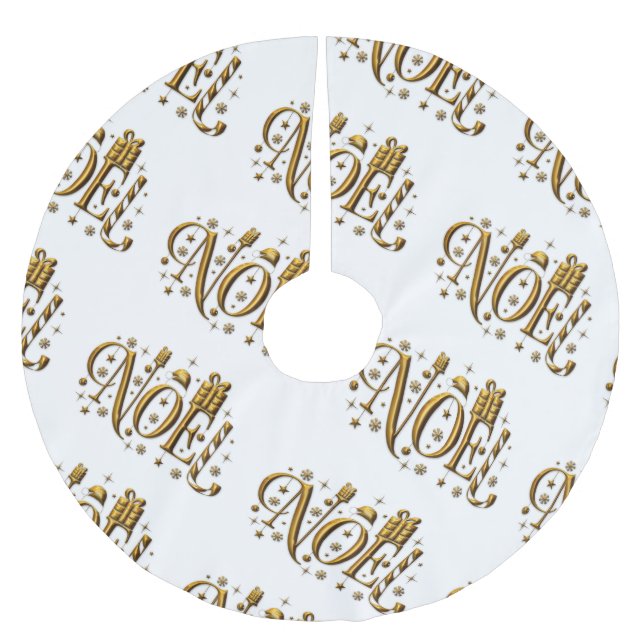 Contemporary Christmas White and Gold Brushed Polyester Tree Skirt (Front)