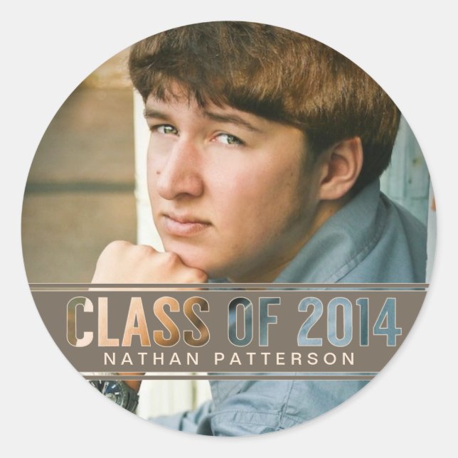 Contemporary Class of 2014 Photo Graduation Classic Round Sticker (Front)