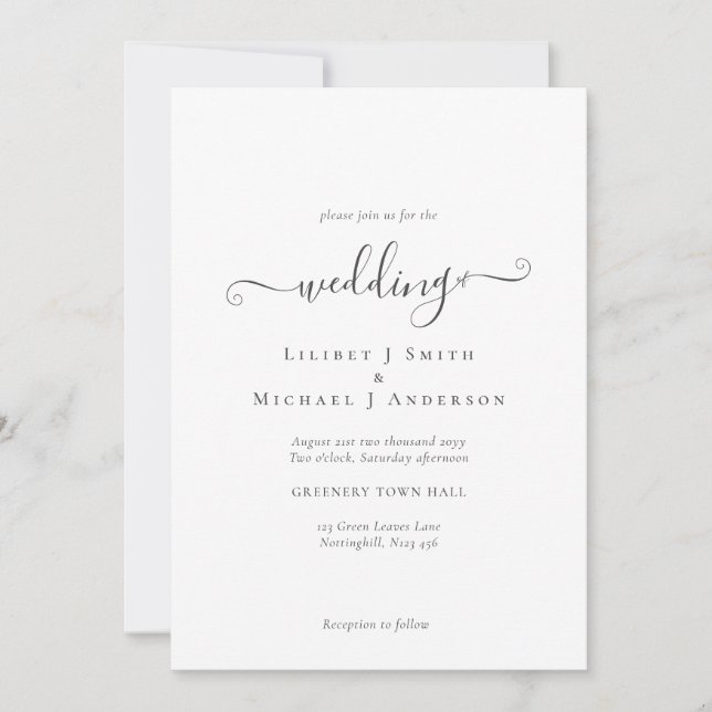 Contemporary Classic White Text Only Wedding Invitation (Front)