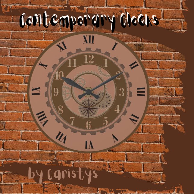 Contemporary Clay, Brown, Steampunk Wall Clock (Contemporary Clocks available in various shades. )