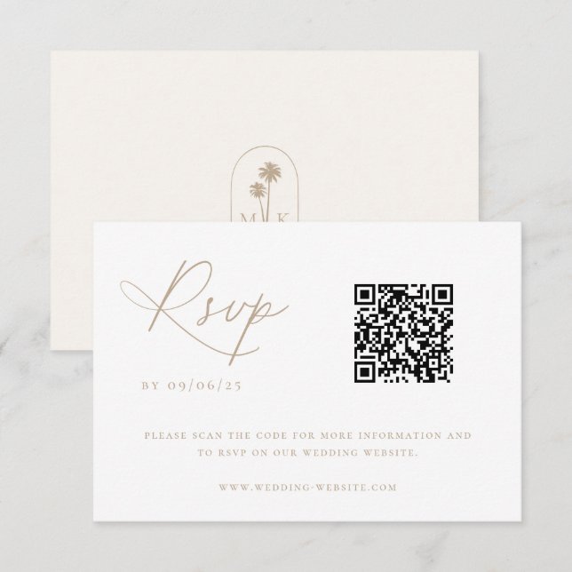 Contemporary Coastal Chic Wedding QR Code RSVP Card (Front/Back)