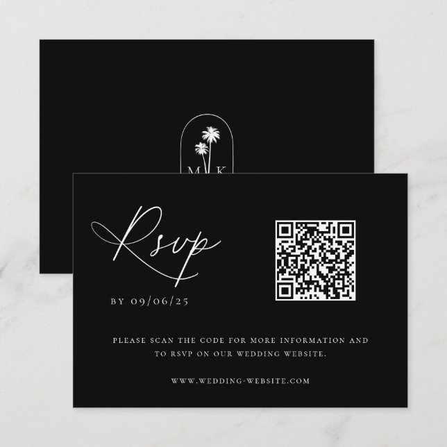 Contemporary Coastal Chic Wedding QR Code RSVP Card (Front/Back)