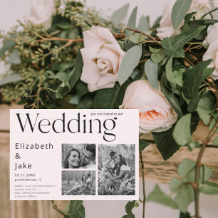 Contemporary Collage B/W Photo Blush Wedding Invitation