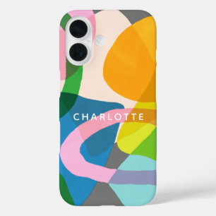 Contemporary Colourful Abstract Art Shapes Name iPhone 16 Case
