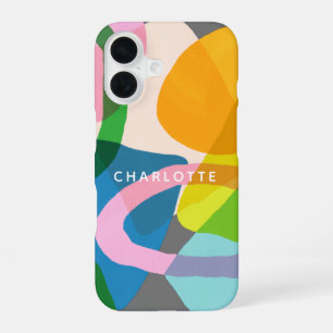 Contemporary Colourful Abstract Art Shapes Name iPhone 16 Case