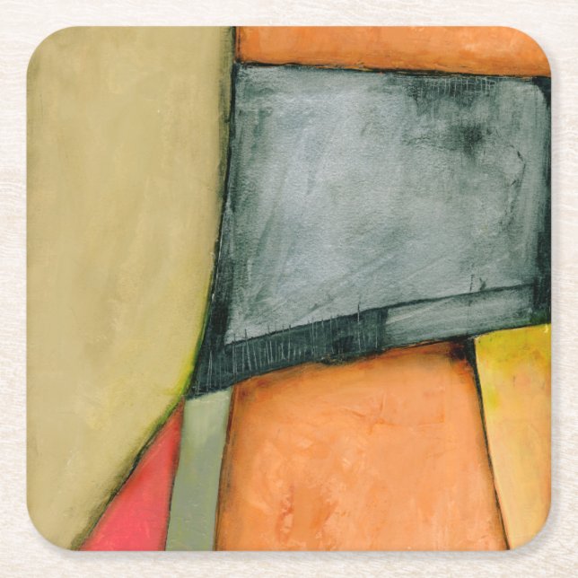 Contemporary Colourful Geometric Shapes Square Paper Coaster (Front)